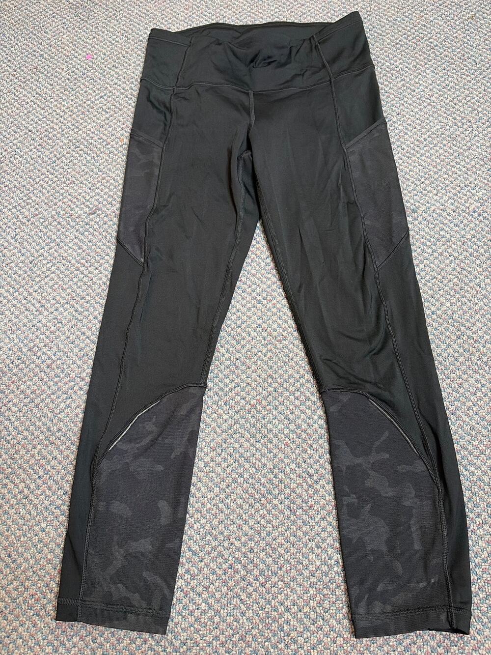 Lululemon Fast and Free High Rise Crop Black Camo Mesh Size 6